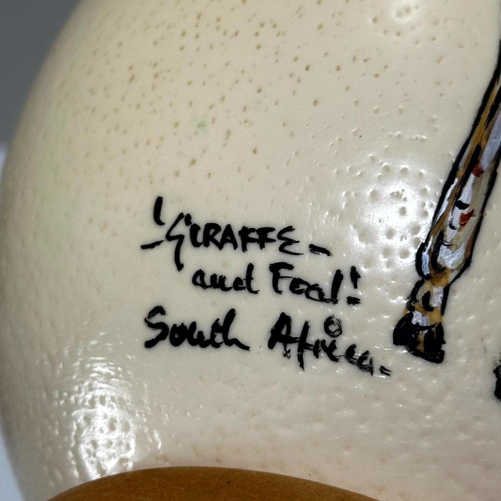 Hand-Painted Ostrich Egg Art "Giraffe and Foal" by Monica Wilson – South Africa - Picture 4 of 10